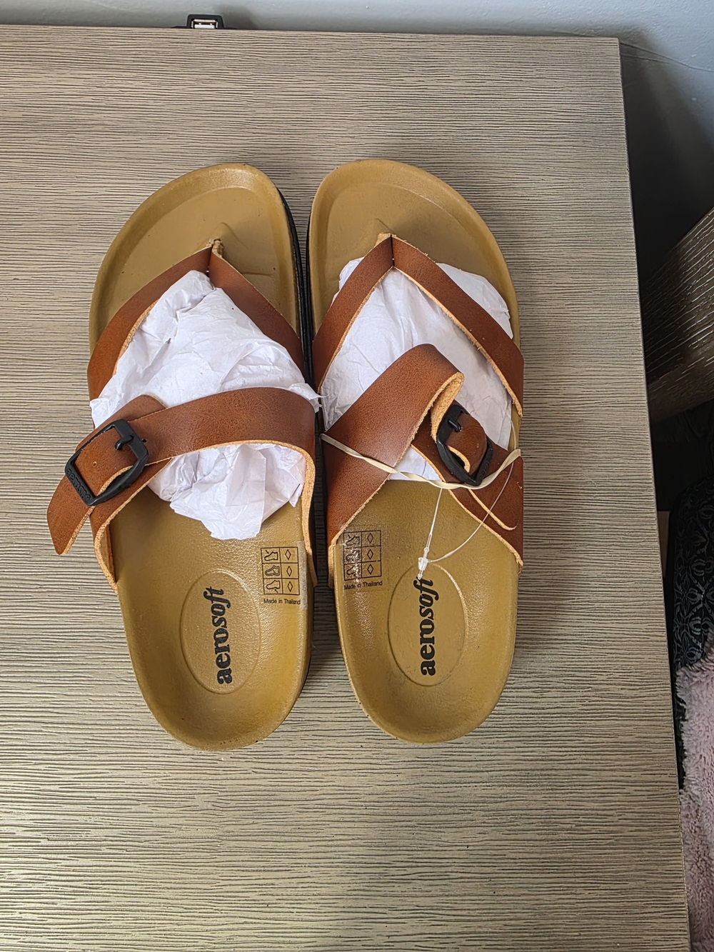 Aerosoles Women’s Tan Leather Buckle Slide Sandals